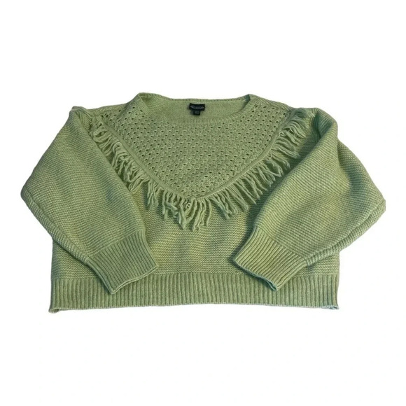 SCOOP Women’sl Crochet Fringe Sweater Sage Green - Picture 1 of 10